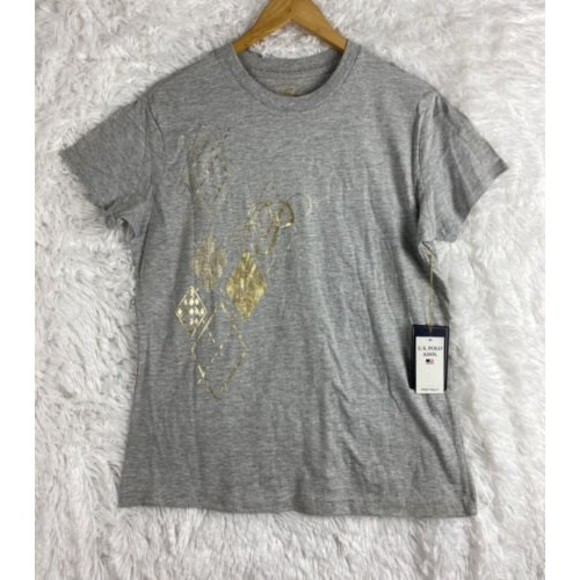 U.S POLO ASSN Women Gray Crew Neck T Shirt Graphic Logo Gold Size XL - Picture 1 of 5
